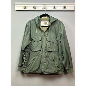 Campton Place Utility Jacket Womens Medium Hood Zip Front Lace Up Side Green Vtg